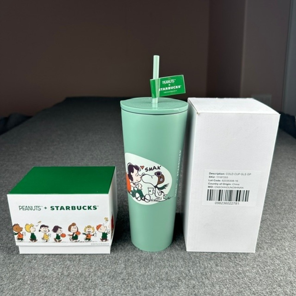 Starbucks Peanuts Snoopy 3 Piece Bundle Cold Cup Glass Mug Woodstock NEW